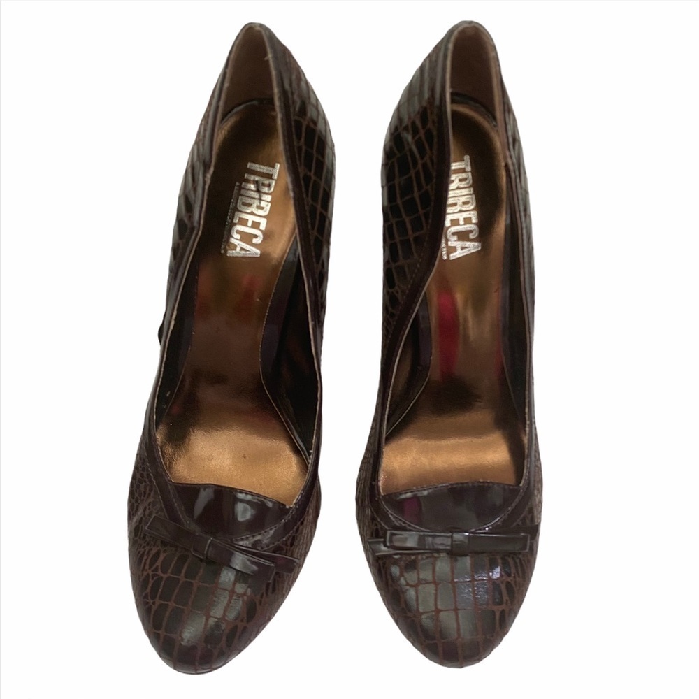 Tribeca Faux Crocodile Embossed Stack Heels 9M